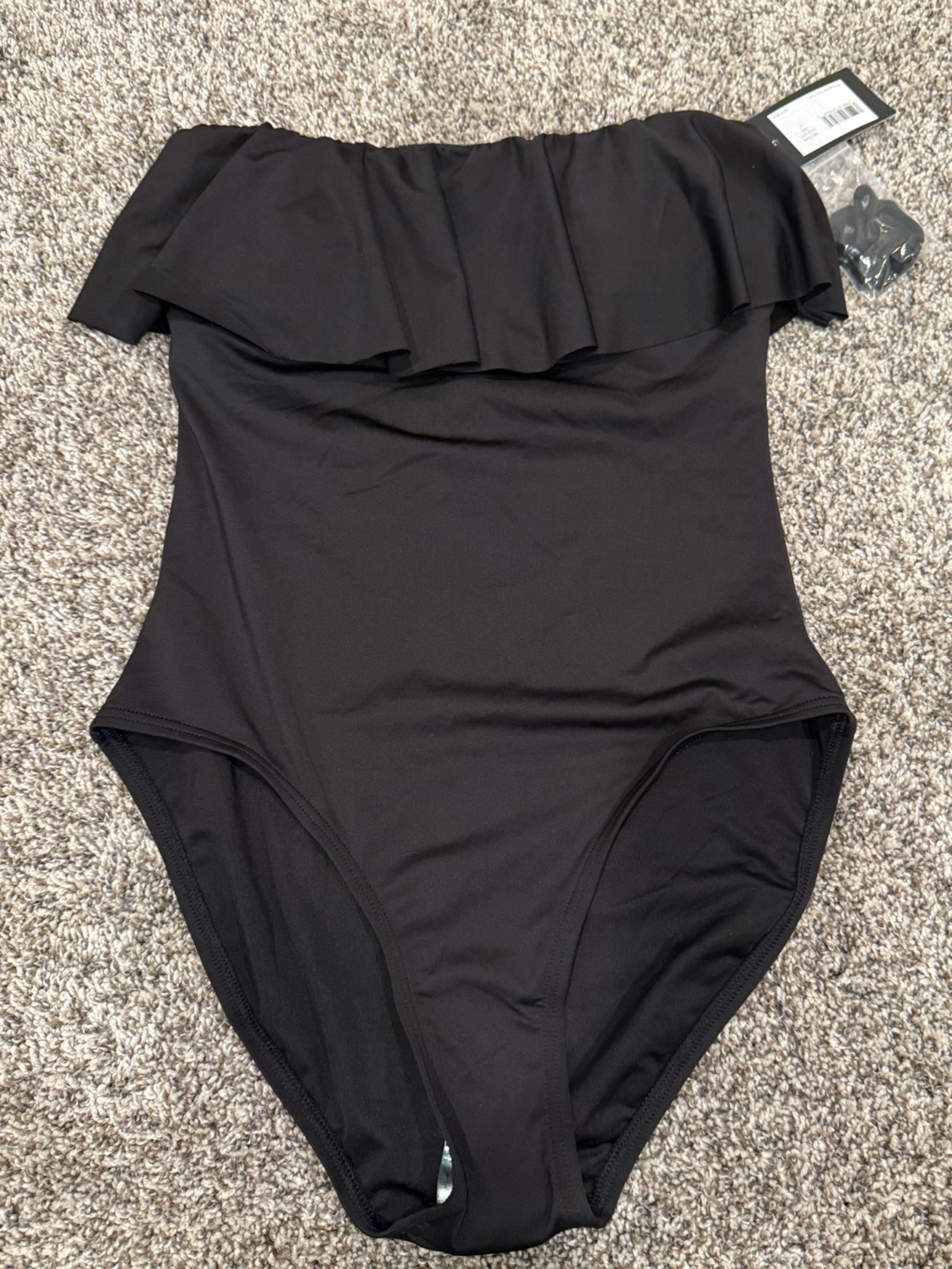Nwt Kate Spade New York Black Ruffle Hem One Piece Swimsuit Size Small